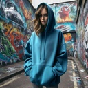 Why Not? هودي اوفر سايز قطن باللون البترولي