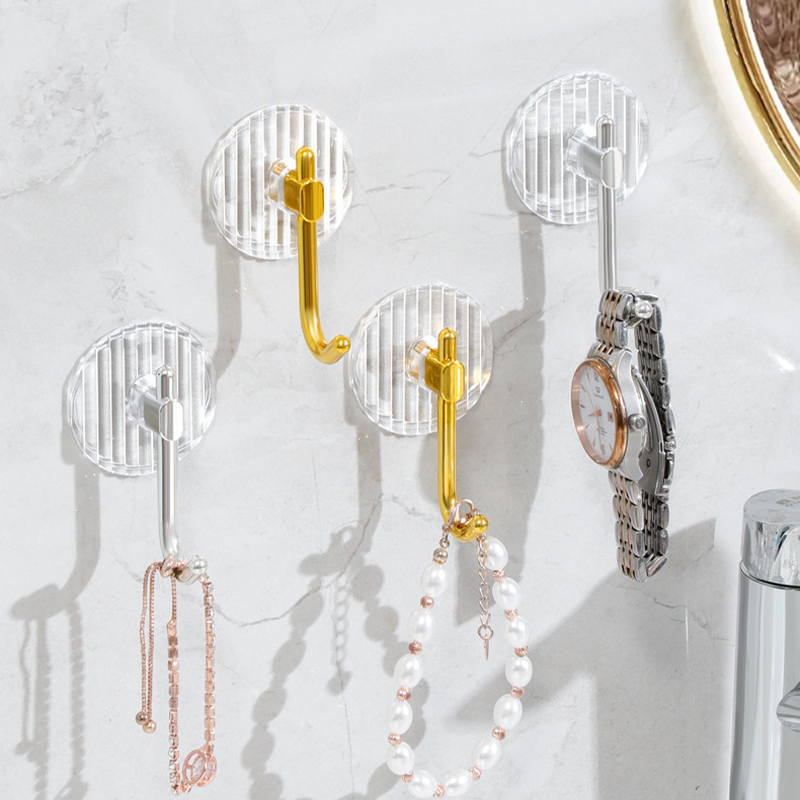 هوك شماعة شفاف في جولد 3 قطع لتعليق الملابس وادوات الحمام والمطبخ بلزق دبل فيس