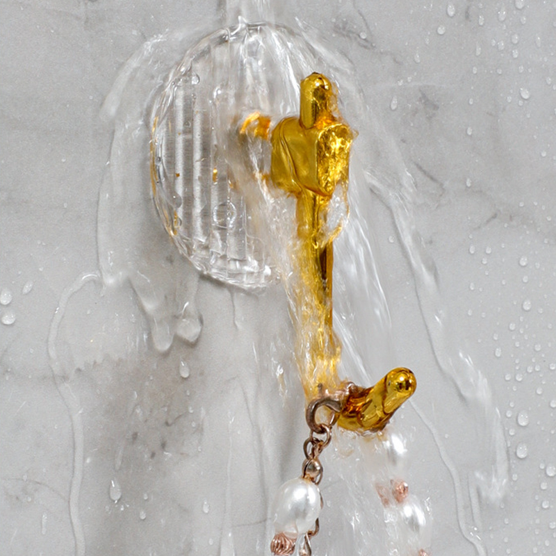 هوك شماعة شفاف في جولد 3 قطع لتعليق الملابس وادوات الحمام والمطبخ بلزق دبل فيس