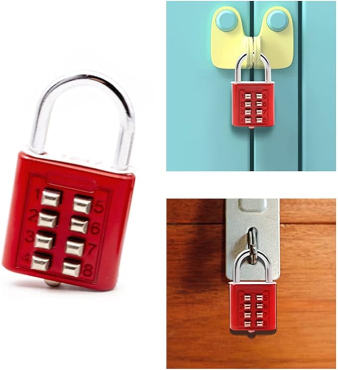 قفل امان ديجيتال معدني  بزرار ضغط مكون من 10 ارقام برقم سري 5 ارقام مقاوم للماء للخزائن والشنط والدراجات - احمر