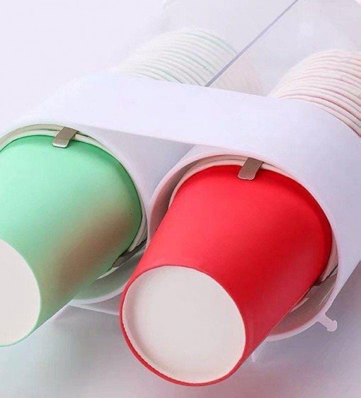 حامل و ديسبنسر اكواب ورقية زوجي يمكن ان يحمل 80 كوب ورقي مع دبل فيس لتعليقه و لزقه علي الحائط بجانب القارورة