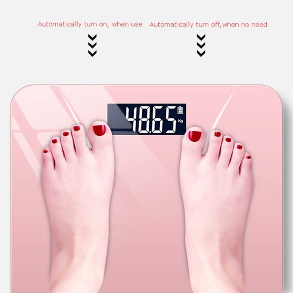 ميزان ديجيتال منزلي لقياس الوزن حتي 180 كجم بشاحن يو اس بي يعمل بالبلوتوث بشاشة ليد رقمية  - بينك