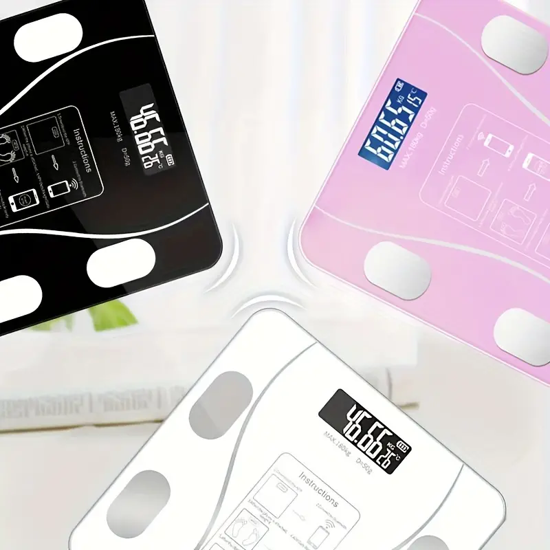 ميزان ديجيتال منزلي لقياس الوزن حتي 180 كجم بشاحن يو اس بي يعمل بالبلوتوث بشاشة ليد رقمية  - بينك
