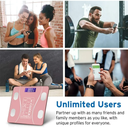 ميزان ديجيتال منزلي لقياس الوزن حتي 180 كجم بشاحن يو اس بي يعمل بالبلوتوث بشاشة ليد رقمية  - بينك