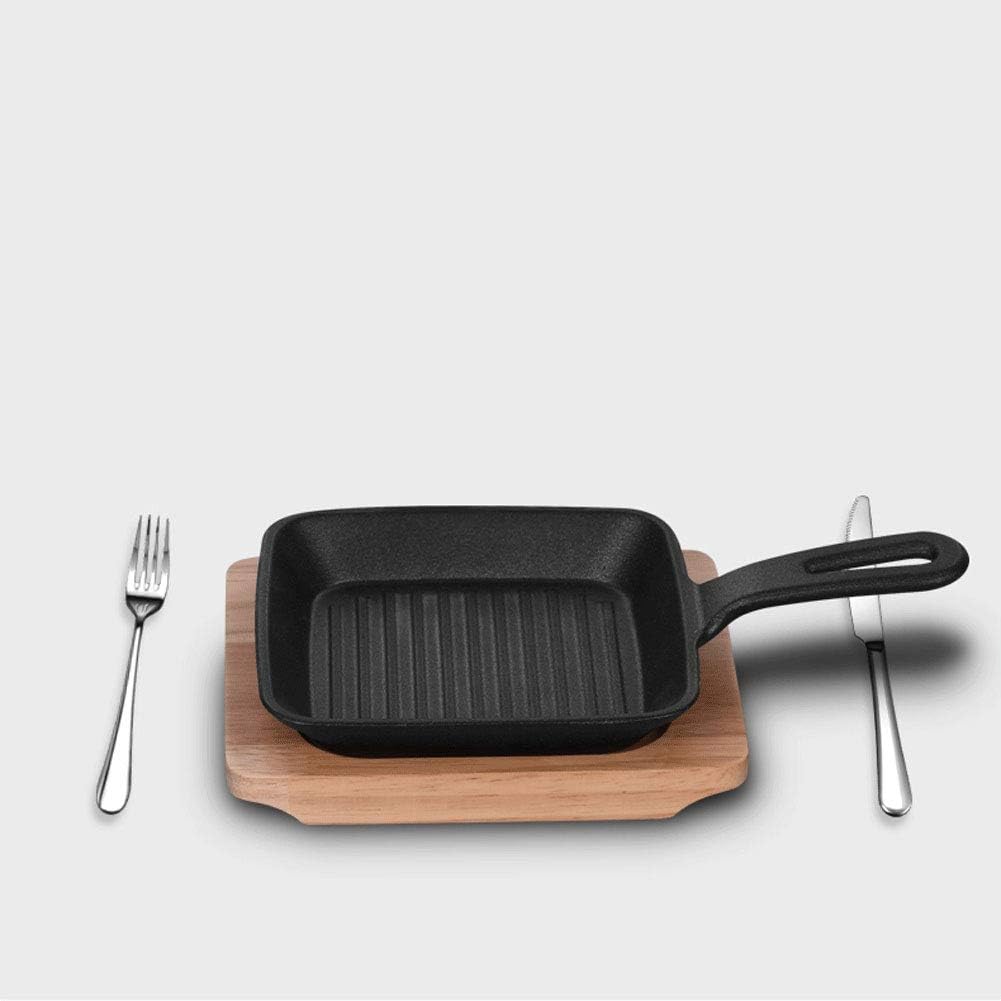 طاسة جريل من الحديد الزهر مقاس 25 غير لاصقة  لشوي الاستيك والبرجر والسوتيه مع صنية خشب للتقديم في العزومات