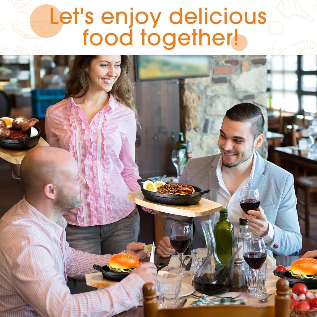 طاسة من الحديد الزهر بيضاوية بيد و قاعدة خشبية لتقديم الاكل بطريقة مميزة و المحافظة علي درجة حرارتها