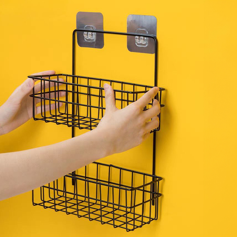 رف 2 دور معدن لحمل وتنظيم ادوات المطبخ والحمام مزود بهوك دبل فيس