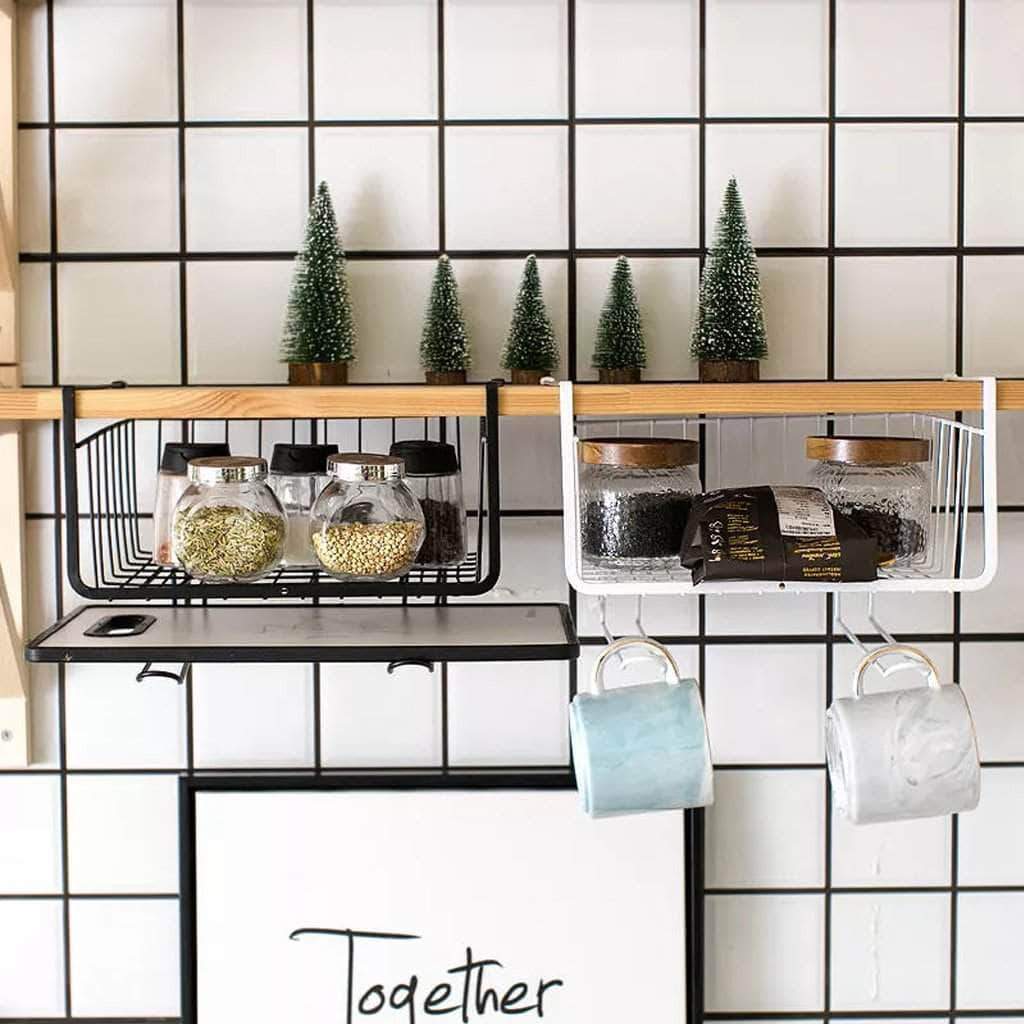رف معدن للتخزين يعلق اسفل رف المطبخ مع 2 حامل للمناديل و الفوط و ادوات المطبخ