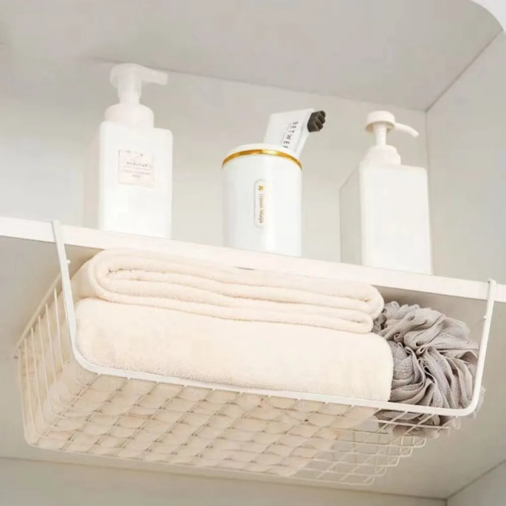 رف ومنظم معدن للتخزين يعلق تحت الارفف لتنظيم التوابل والكريمات او الفوط في الحمام