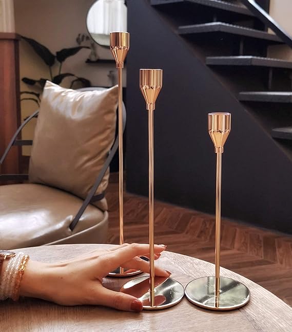 شمعدان معدن 3 مقاسات مختلفة لتغير ديكور البيت بقاعدة لتثبيته بسهولة