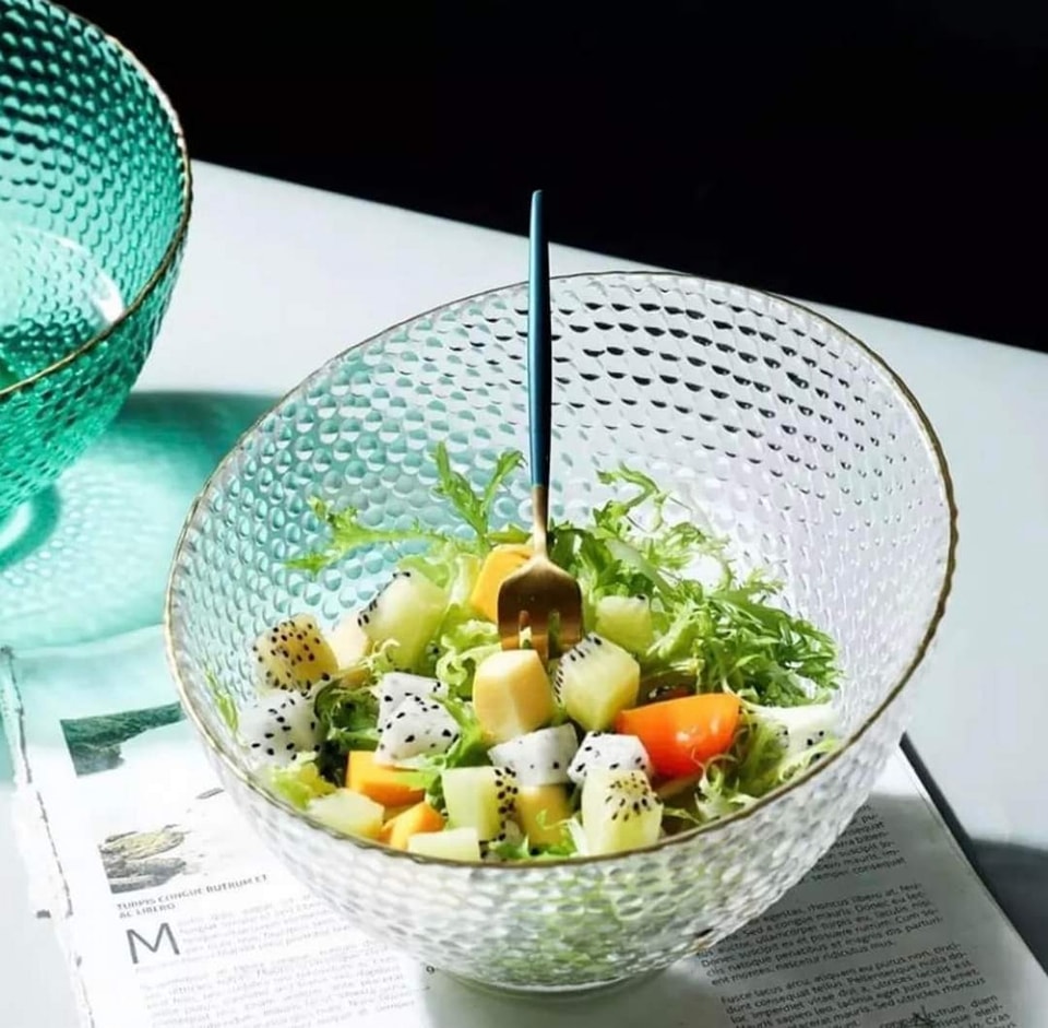 بوله اكليريك بيضاوية بحواف جولد لحمل و تقديم الفاكهة و الخضار بشكل شيك