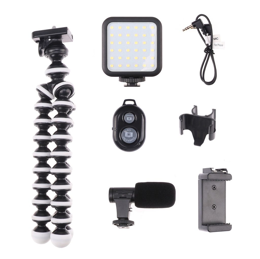 ترايبود 3*1 حامل موبايل و رنج لايت و مايك بثلاث ارجل قابلة للطي مع ريموت للتحكم عن بعد