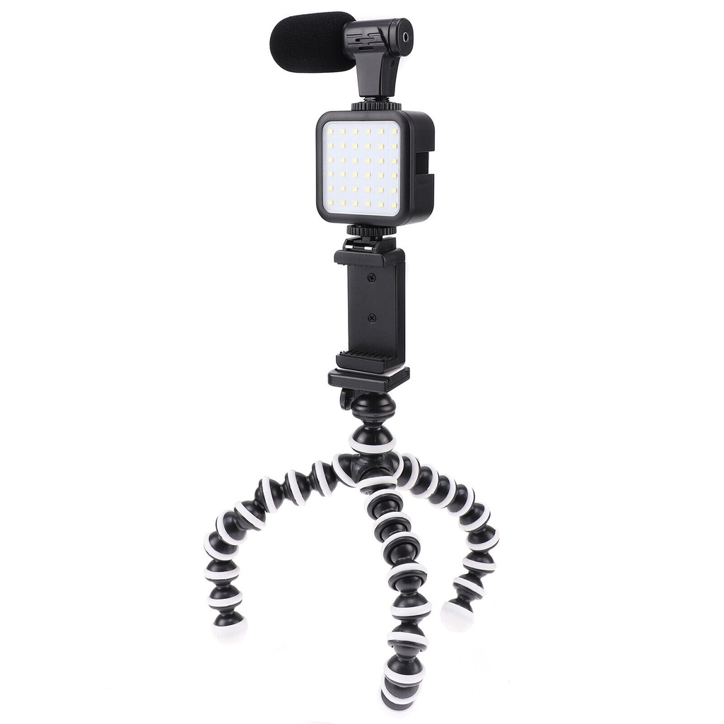مجموعة تصوير احترافية ترايبود مع حامل للموبايل وكشاف اضاءه ليد وميكروفون بريموت كنترول للتصوير عن بعد