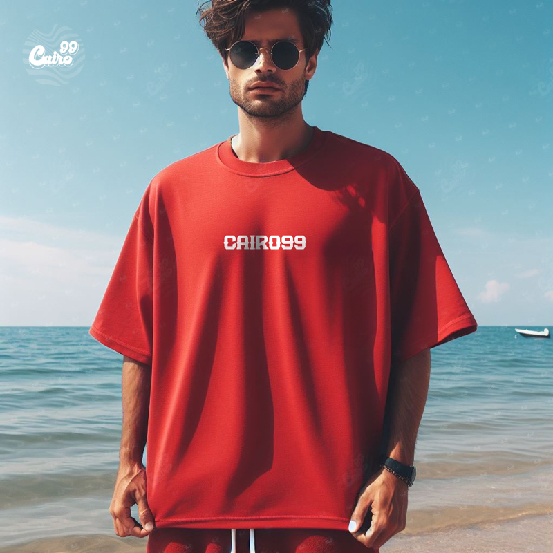 Weird  تيشيرت اوفر سايز قطن باللون الاحمر  