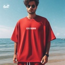 Weird  تيشيرت اوفر سايز قطن باللون الاحمر  