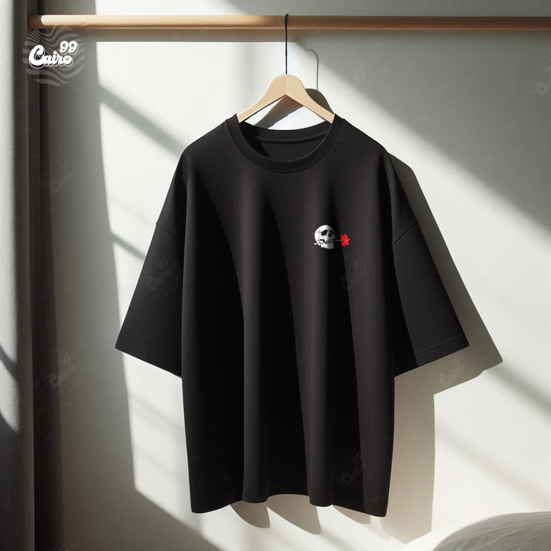 The Skull تيشيرت اوفر سايز قطن باللون الاسود 