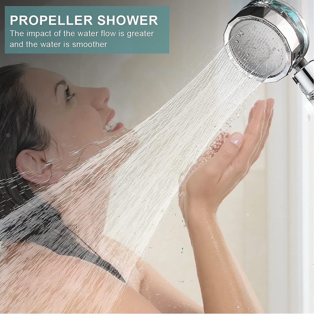 سماعة دش محمولة بمروحة لزيادة ضغط المياه بدرجة دوران 360 درجو وزرار للفتح والغلق