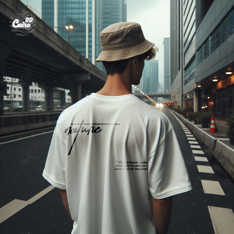 Nature تيشيرت اوفر سايز قطن باللون الابيض