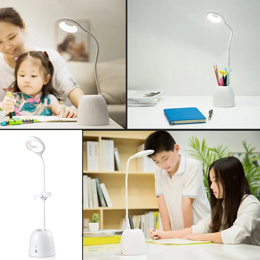 اباجورة مكتب تاتش 3 في 1 مزودة بمروحة ومقلمة تعمل بالشحن بيو اس بي