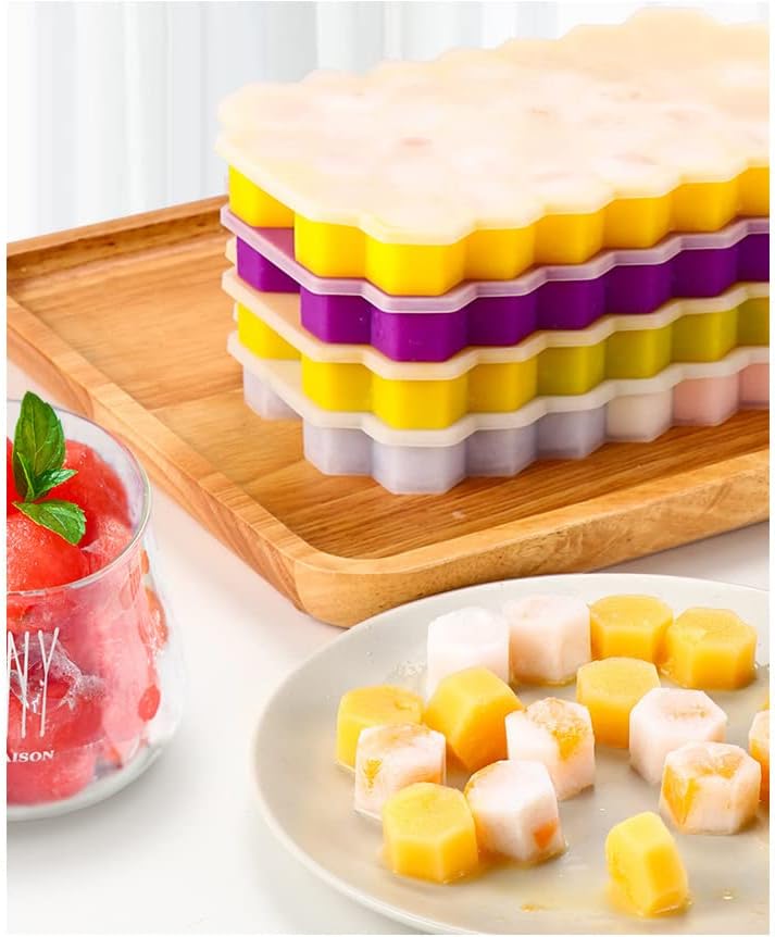 قالب ثلج سليكون خلية نحل لعمل المشروبات المنعشة مغ غطاء