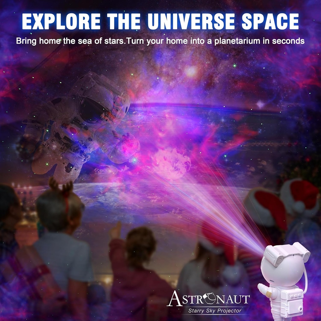 جلاكسي بروجيكتور شكل رجل فضاء ب 8 الوان مختلفة للفضاء مع ريموت للتحكم في سرعة الضوء والحركة