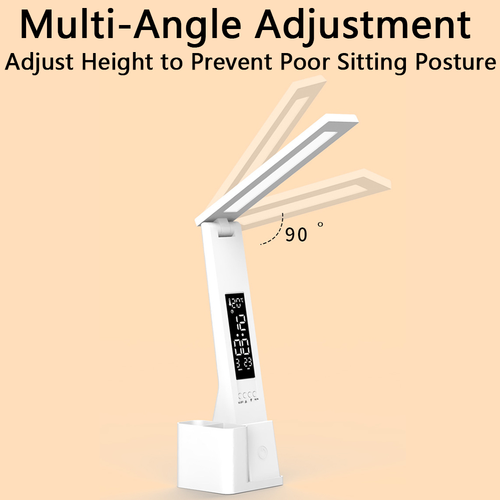 كشاف مكتب تاتش ب 3 اضاءات مختلفة مزود بشاشة رقمية مع مقلمة قابل للشحن