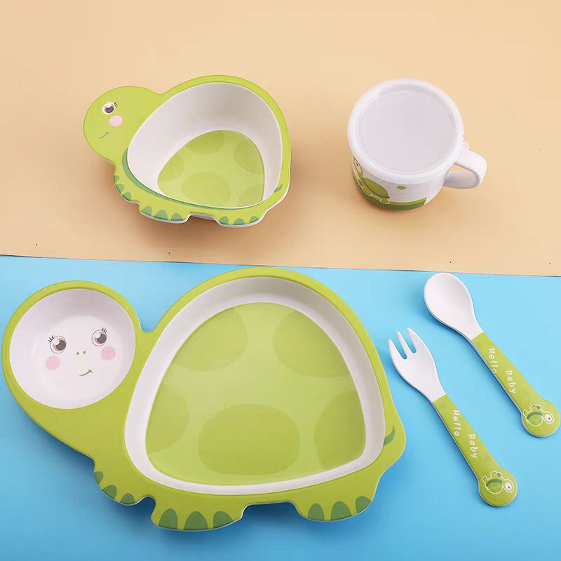 طقم طعام للاطفال 5 قطع شكل سلحفاه كيوت