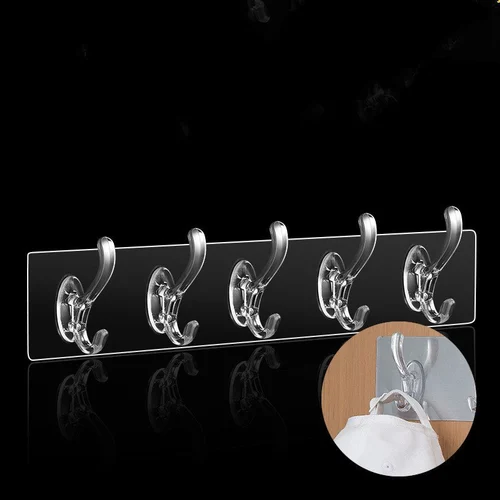 شماعة حوائط شفافة ذاتية اللصق ب 6 هوك لتعليق أدوات المطبخ والحمام