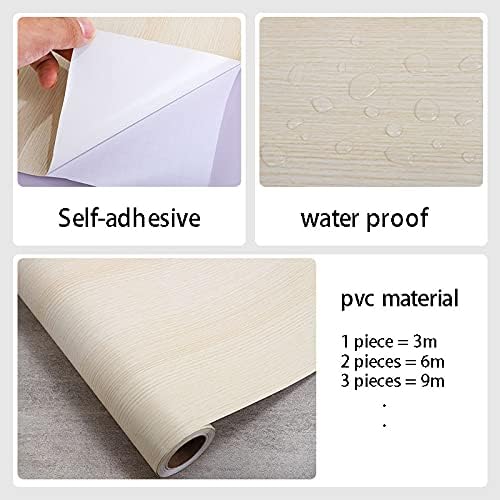 رول استيكر لاصق شكل خشبي لتجديد ديكور المطبخ باللون البيج الفاتح