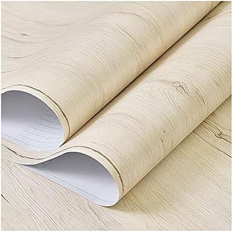 رول استيكر لاصق شكل خشبي لتجديد ديكور المطبخ باللون البيج الفاتح