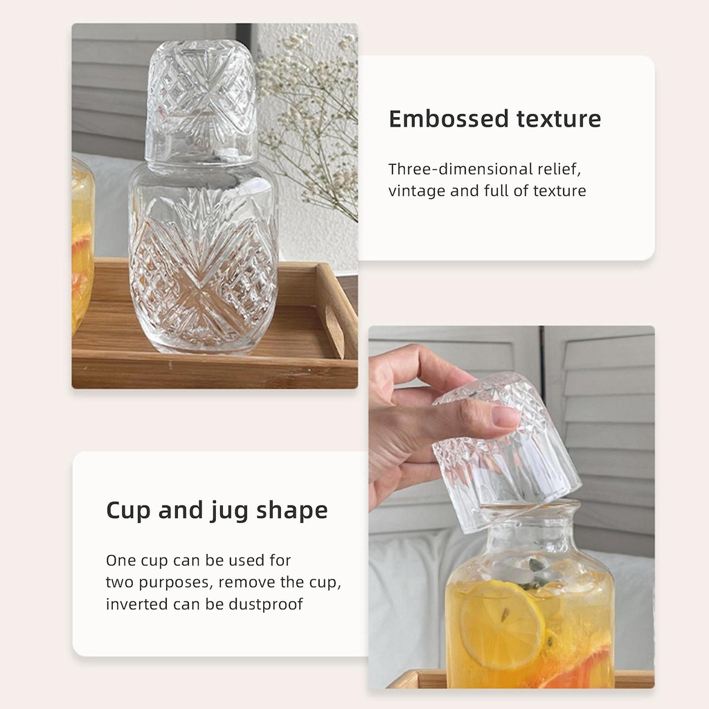 طقم زجاجة وكوباية 550 مللي لتقديم المشروبات من الزجاج المنقوش