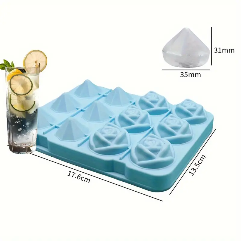 قالب ثلج سيليكون ثري دي شكل وردة وكرستالة لعمل الحلويات والقهوة المثلجة