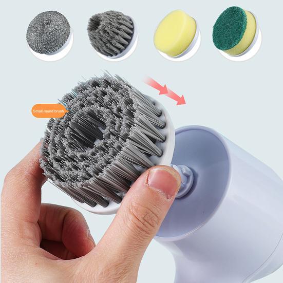 فرشة تنظيف دوارة بـ 5 رؤوس مختلفة مع شاشة ديجيتال ومنفذ يو اس بي لتنظيف الأطباق والأكواب