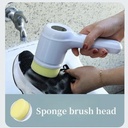 فرشة تنظيف دوارة بـ 5 رؤوس مختلفة مع شاشة ديجيتال ومنفذ يو اس بي لتنظيف الأطباق والأكواب