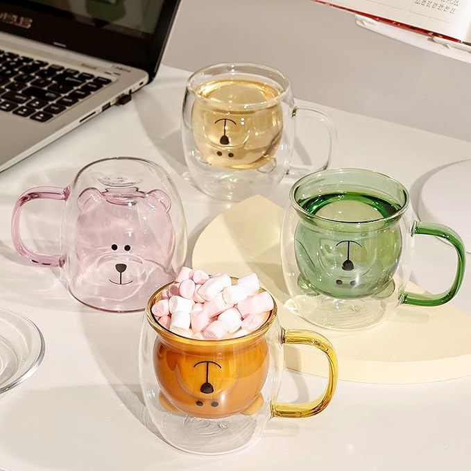 مج زجاج دبل شكل دبدوب 250 ملي لشرب النسكافيه والكابتشينو