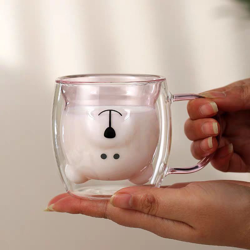 مج زجاج دبل شكل دبدوب 250 ملي لشرب النسكافيه والكابتشينو