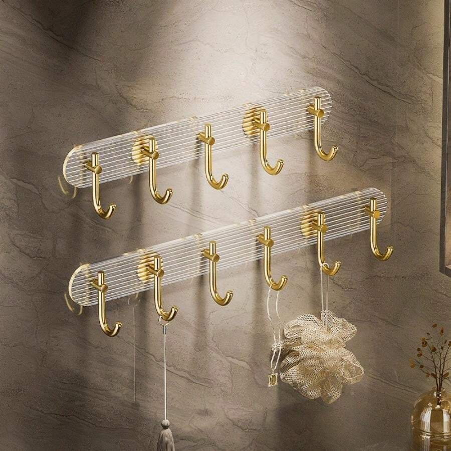 شماعة حوائط اكليريك بلزق دبل فيس ب 6 هوك جولد لتعليق الملابس والأدوات