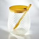 طقم برطمانات زجاج 3 قطع للتوابل مع قاعدة خشب 350 مللي