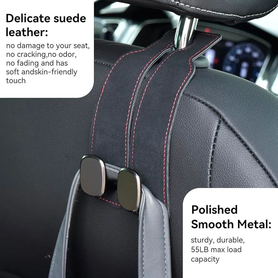 خطاف جلد مزودح لمسند كرسي السيارة لحمل الحقائب والموبايل