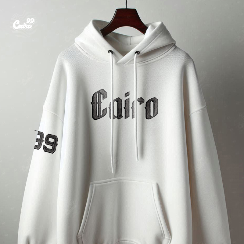 Cairo هودي اوفر سايز قطن للرجال باللون الابيض