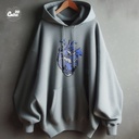 Natural Heart هودي اوفر سايز قطن للنساء باللون الرمادي