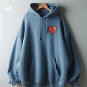 Pixel Heart هودي اوفر سايز قطن للنساء باللون البترولي