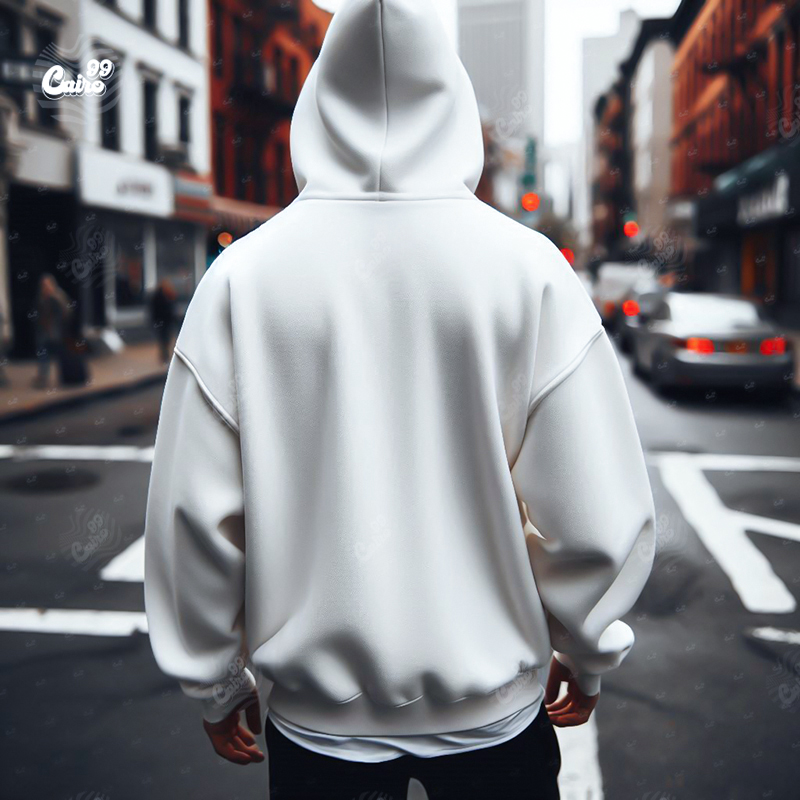 Cairo هودي اوفر سايز قطن للرجال باللون الابيض