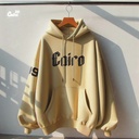 Cairo99 Needlework هودي اوفر سايز قطن للرجال باللون البيج