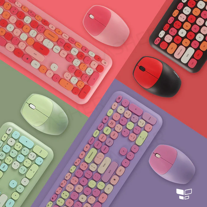 مجموعة ماوس وكيبورد وايرليس بمفاتيح دائرية ملونة لاجهزة الكمبيوتر الشخصية والمحمولة واجهزة ماك