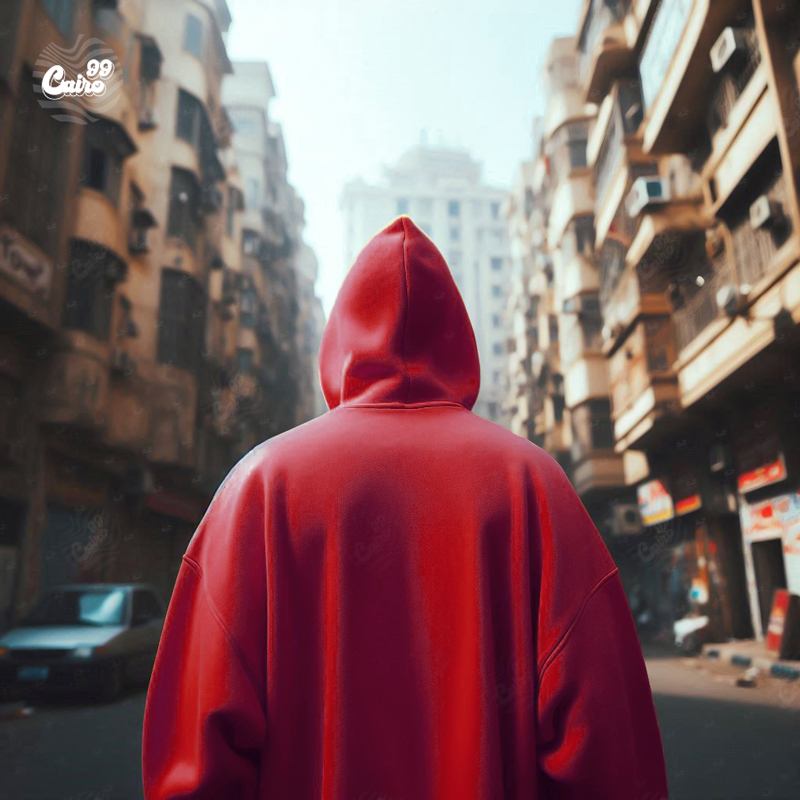هودي "القاهرة" اوفر سايز قطن للرجال باللون الاحمر