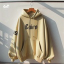 Cairo99 Embroidery هودي اوفر سايز قطن للنساء باللون البيج.