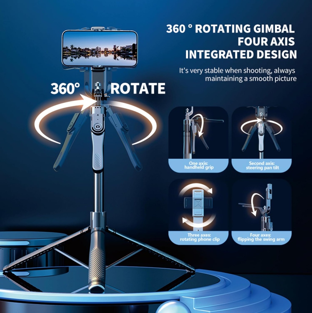 سيلفي ستيك ثلاثية قابلة للدوران لتصوير بانورامي احترافي  مع ريموت كنترول  -211 سم