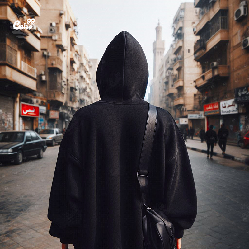 " معلش " هودي اوفر سايز قطن للرجال باللون الاسود