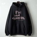F*ck Your Opinion هودي اوفر سايز قطن باللون الاسود للنساء